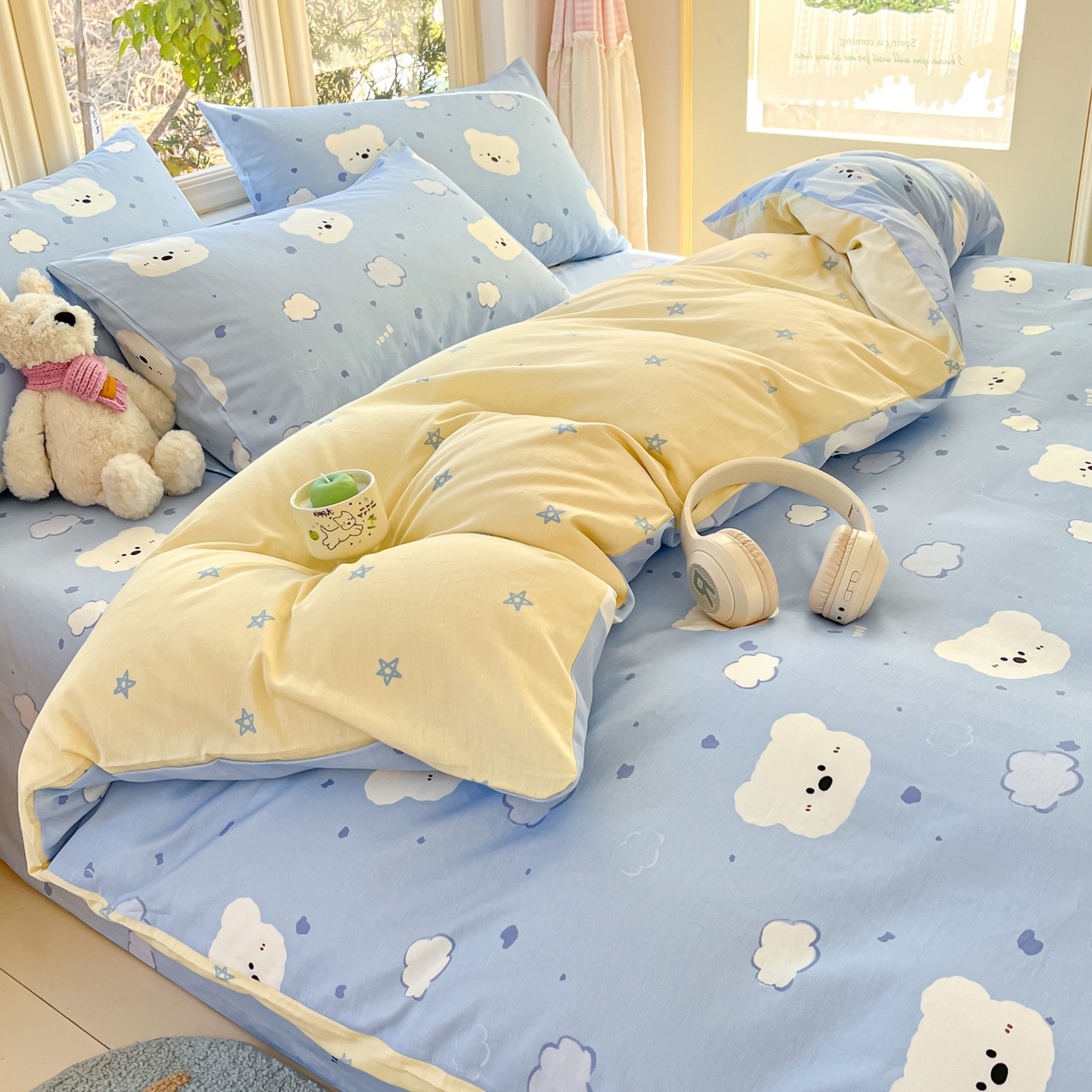 91家纺网 家纺一手货源 找家纺 寻米 2026新款13070全棉纯棉印花单床单床单单件-风格二 云朵小熊