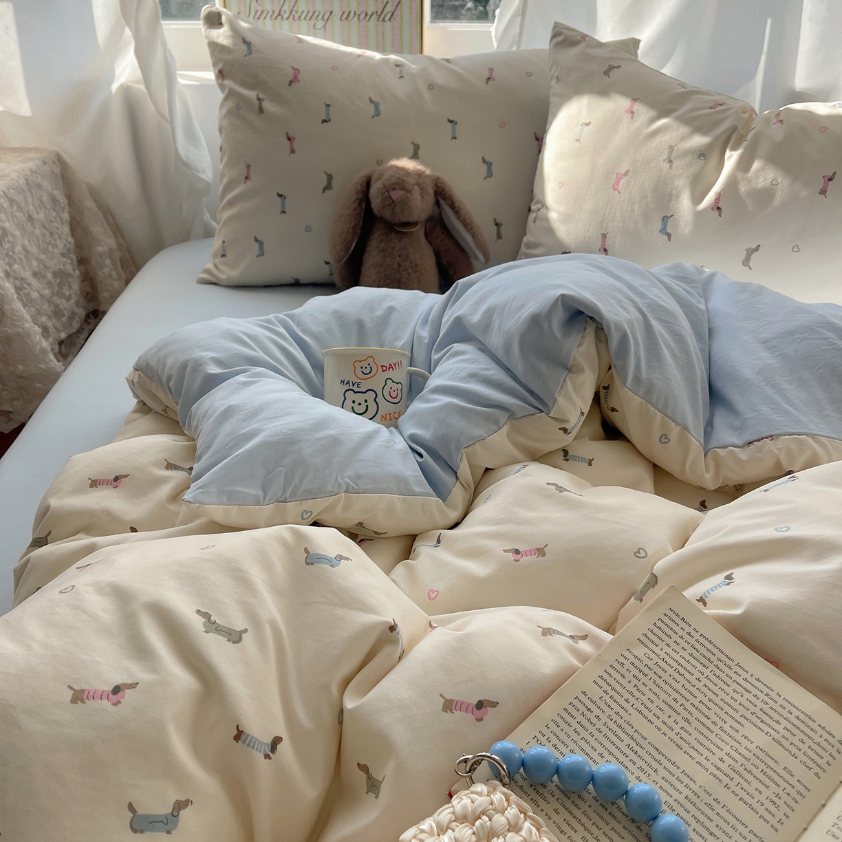 91家纺网 家纺一手货源 找家纺 沐芷 2026 【提供买家秀】古法水洗仿棉A类四件套床上用品三件套被套被罩床笠款---第一波 萌犬游记