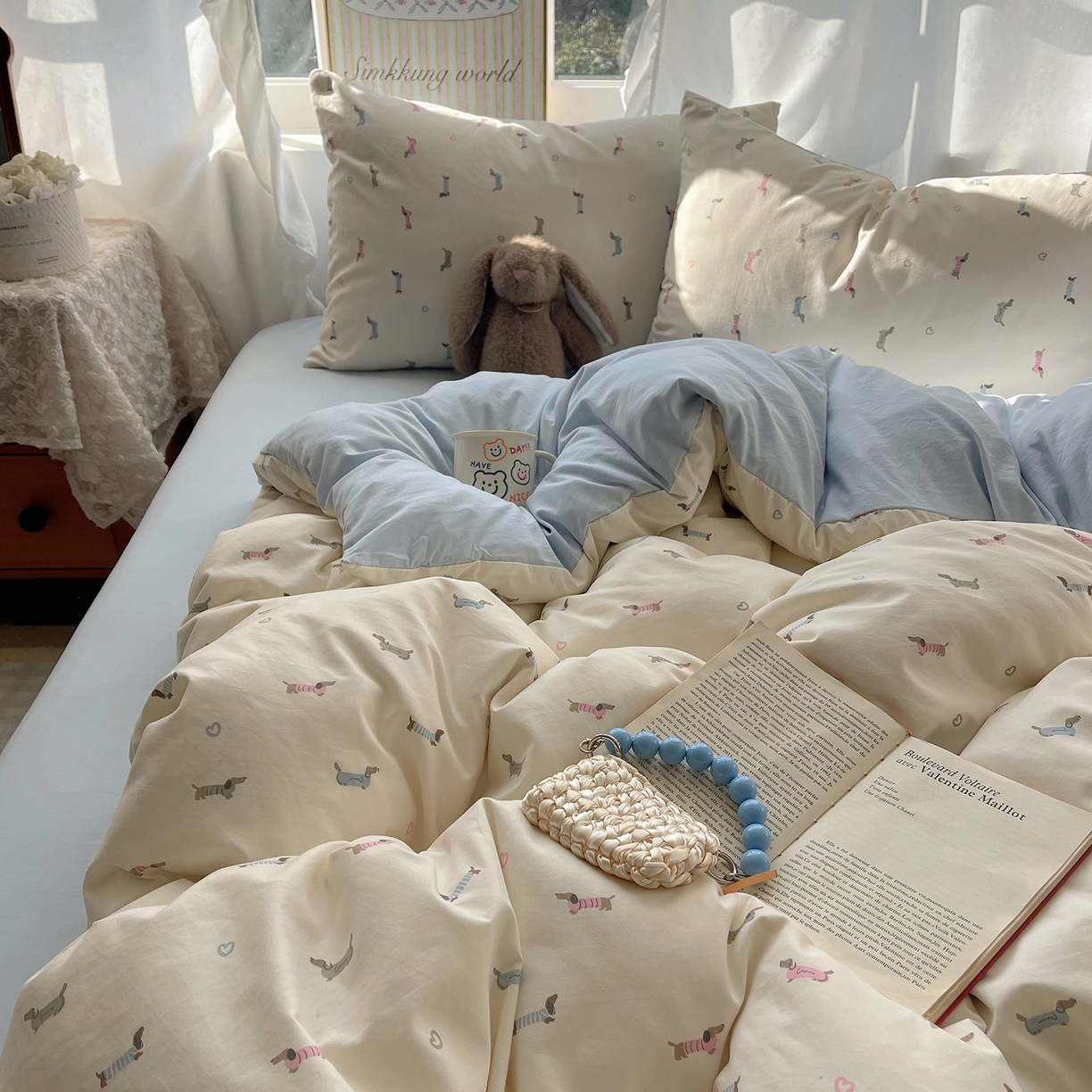 沐芷 2026 【提供买家秀】古法水洗仿棉A类四件套床上用品三件套被套被罩床笠款---第一波 萌犬游记