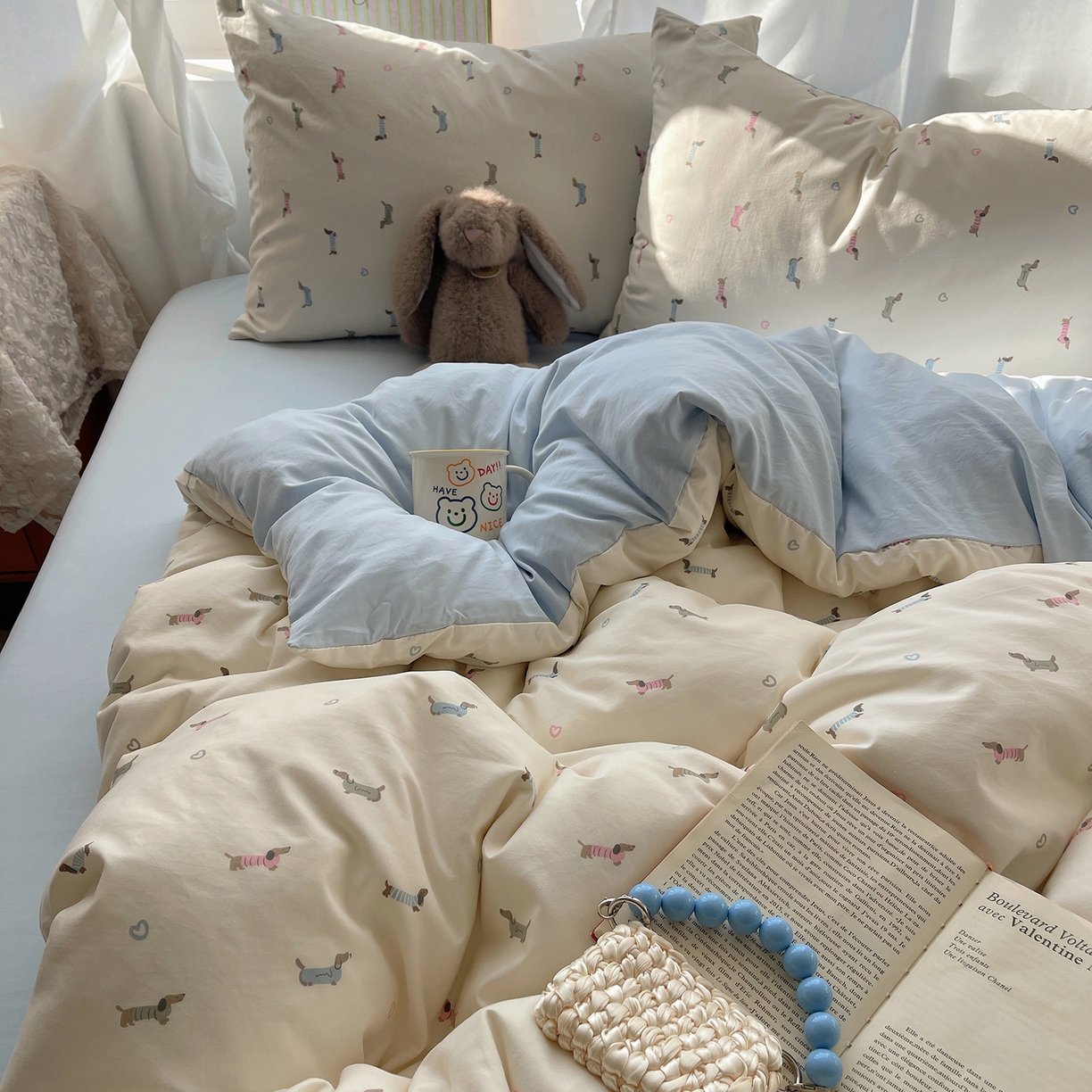 91家纺网 家纺一手货源 找家纺 沐芷 2026 【提供买家秀】古法水洗仿棉A类四件套床上用品三件套被套被罩床笠款---第一波 萌犬游记