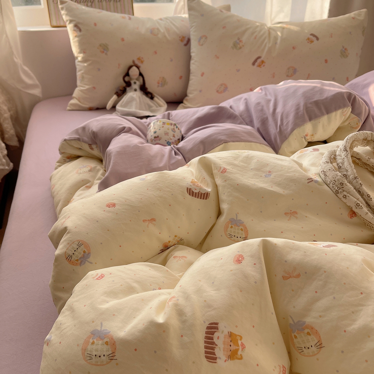 91家纺网 家纺一手货源 找家纺 沐芷 2026 【提供买家秀】古法水洗仿棉A类四件套床上用品三件套被套被罩床笠款---第一波 猫咪甜点屋