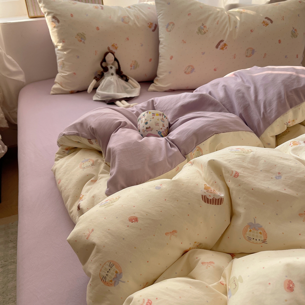 91家纺网 家纺一手货源 找家纺 沐芷 2026 【提供买家秀】古法水洗仿棉A类四件套床上用品三件套被套被罩床笠款---第一波 猫咪甜点屋