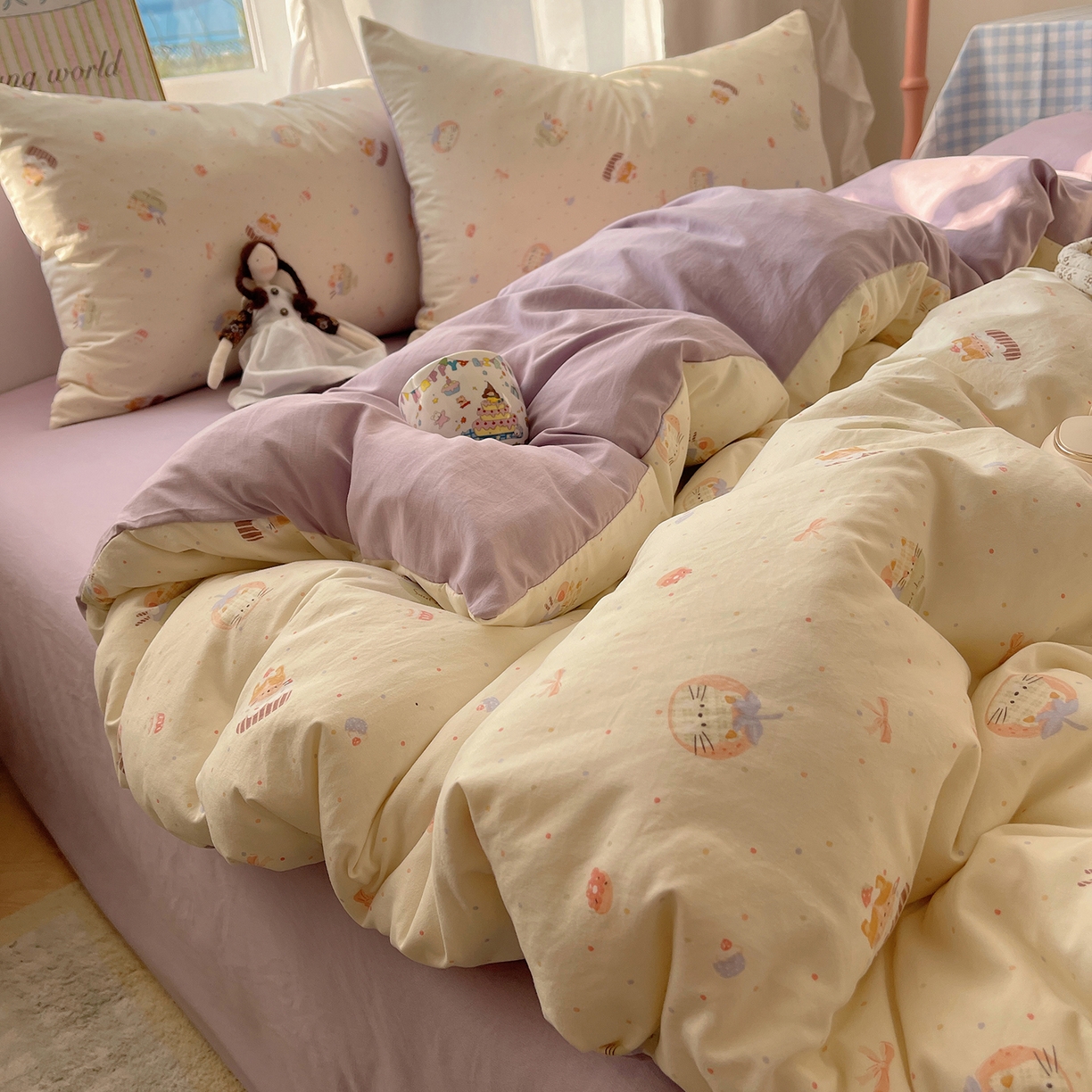 91家纺网 家纺一手货源 找家纺 沐芷 2026 【提供买家秀】古法水洗仿棉A类四件套床上用品三件套被套被罩床笠款---第一波 猫咪甜点屋