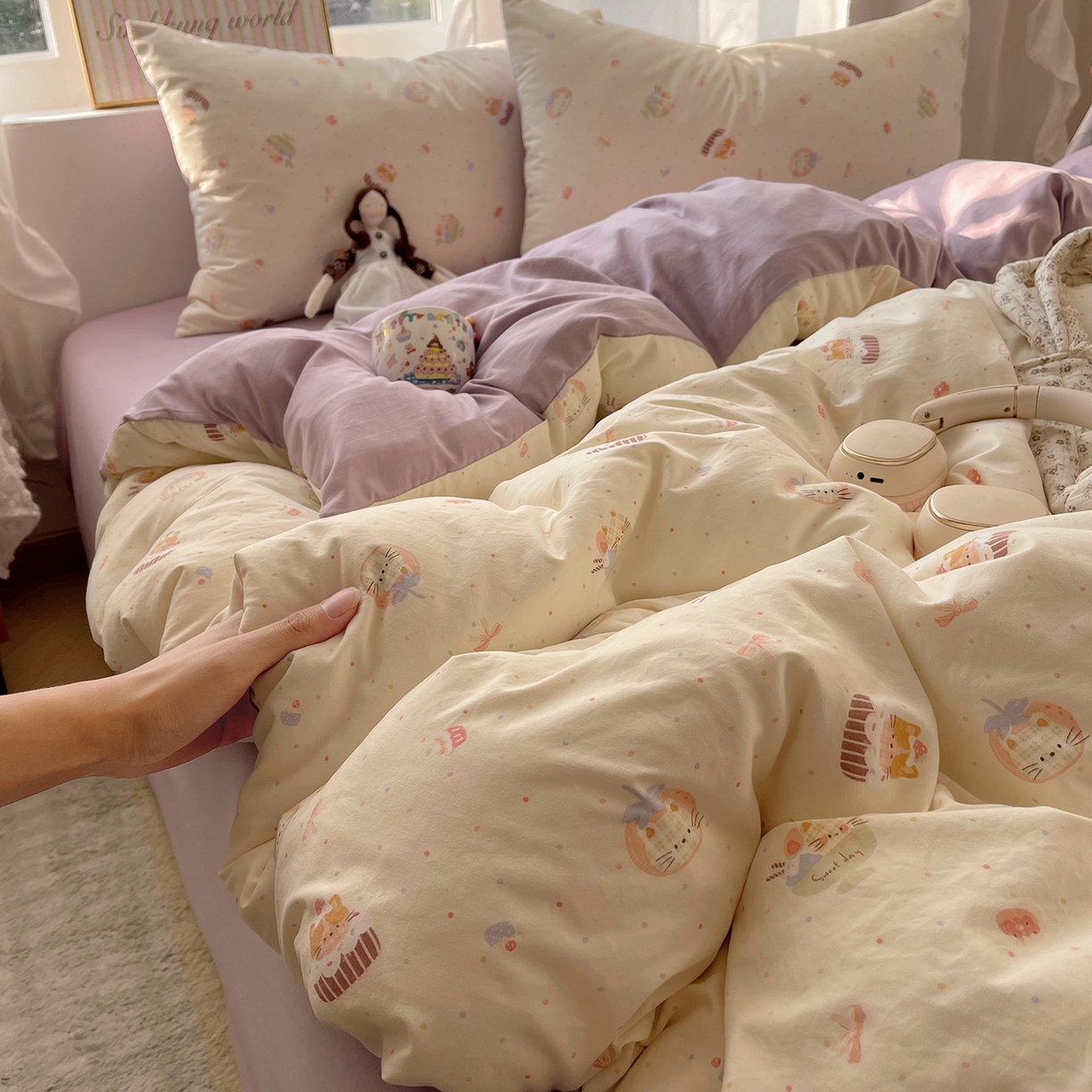 91家纺网 家纺一手货源 找家纺 沐芷 2026 【提供买家秀】古法水洗仿棉A类四件套床上用品三件套被套被罩床笠款---第一波 猫咪甜点屋