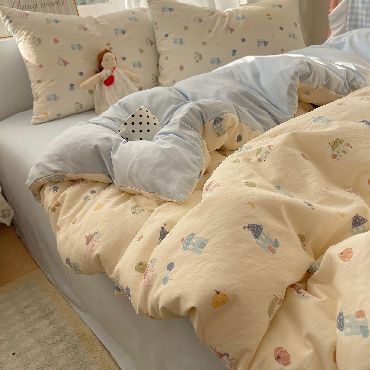 91家纺网 家纺一手货源 找家纺 沐芷 2026 【提供买家秀】古法水洗仿棉A类四件套床上用品三件套被套被罩床笠款---第一波 家园