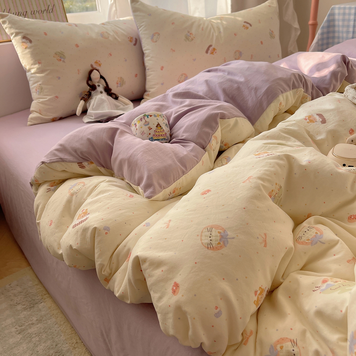 91家纺网 家纺一手货源 找家纺 沐芷 2026 【提供买家秀】古法水洗仿棉A类四件套床上用品三件套被套被罩床笠款---第一波 猫咪甜点屋