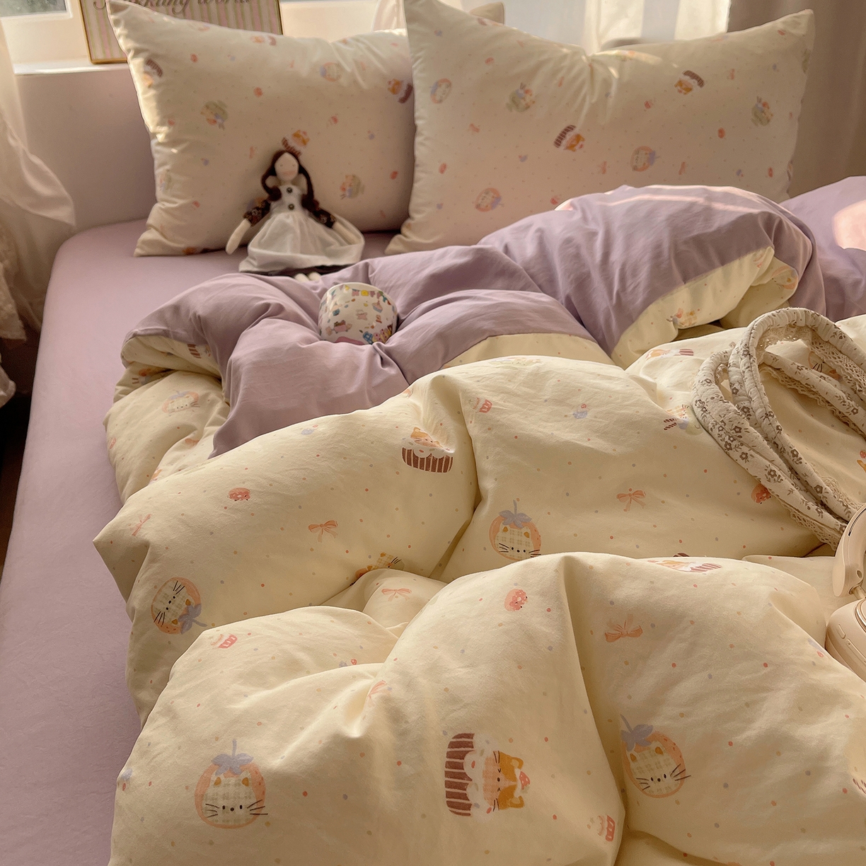 91家纺网 家纺一手货源 找家纺 沐芷 2026 【提供买家秀】古法水洗仿棉A类四件套床上用品三件套被套被罩床笠款---第一波 猫咪甜点屋