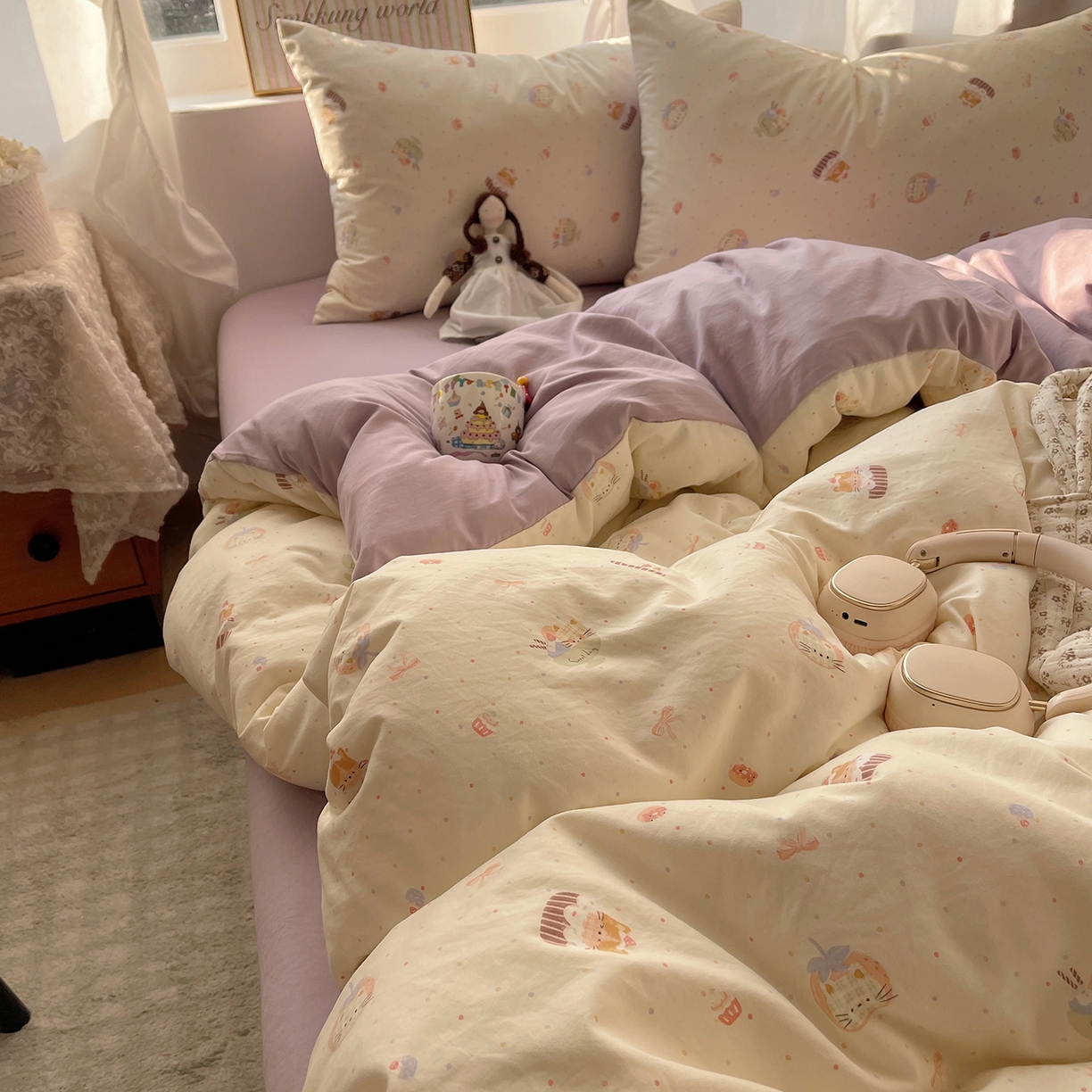 91家纺网 家纺一手货源 找家纺 沐芷 2026 【提供买家秀】古法水洗仿棉A类四件套床上用品三件套被套被罩床笠款---第一波 猫咪甜点屋