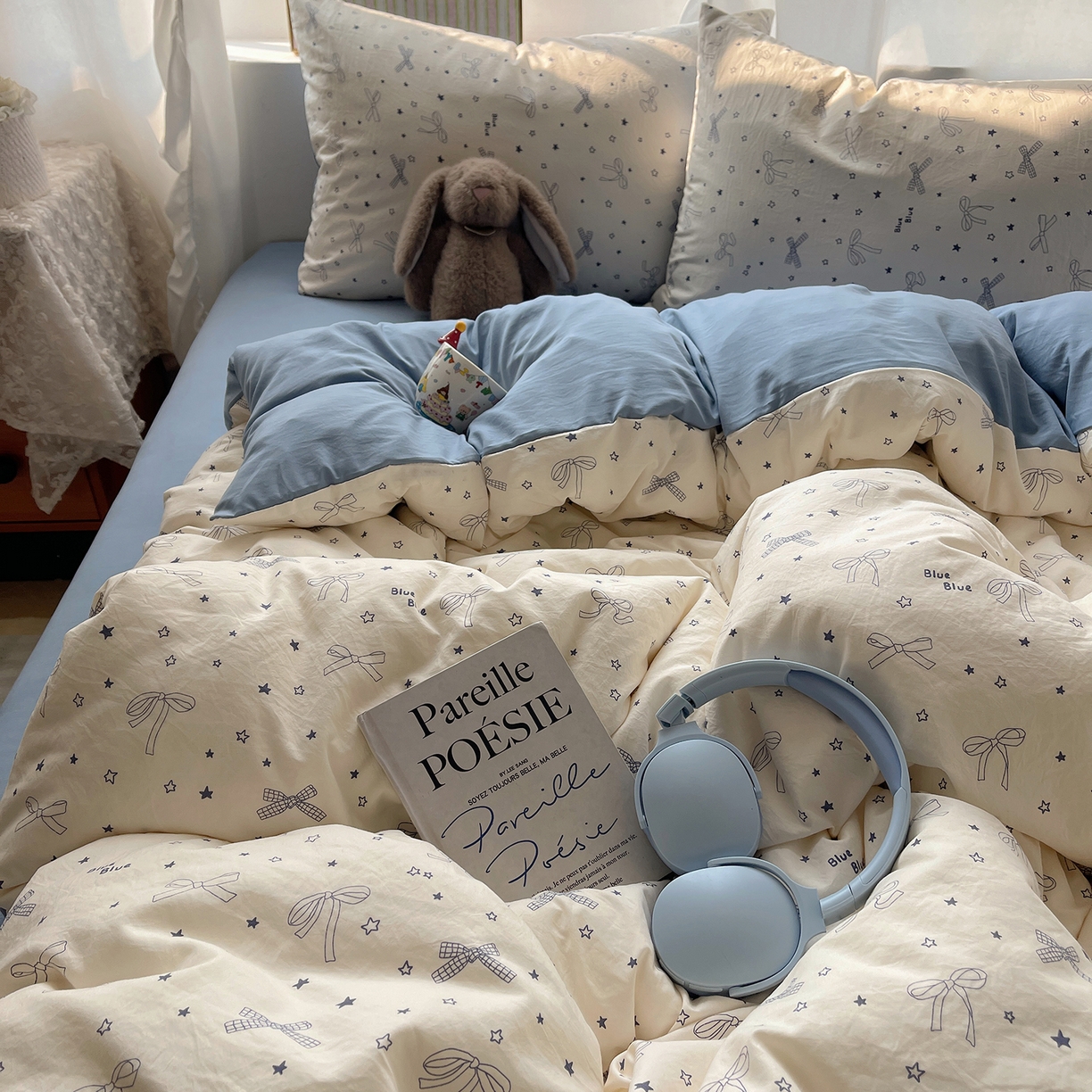 91家纺网 家纺一手货源 找家纺 沐芷 2026 【提供买家秀】古法水洗仿棉A类四件套床上用品三件套被套被罩床笠款---第一波 雨沫