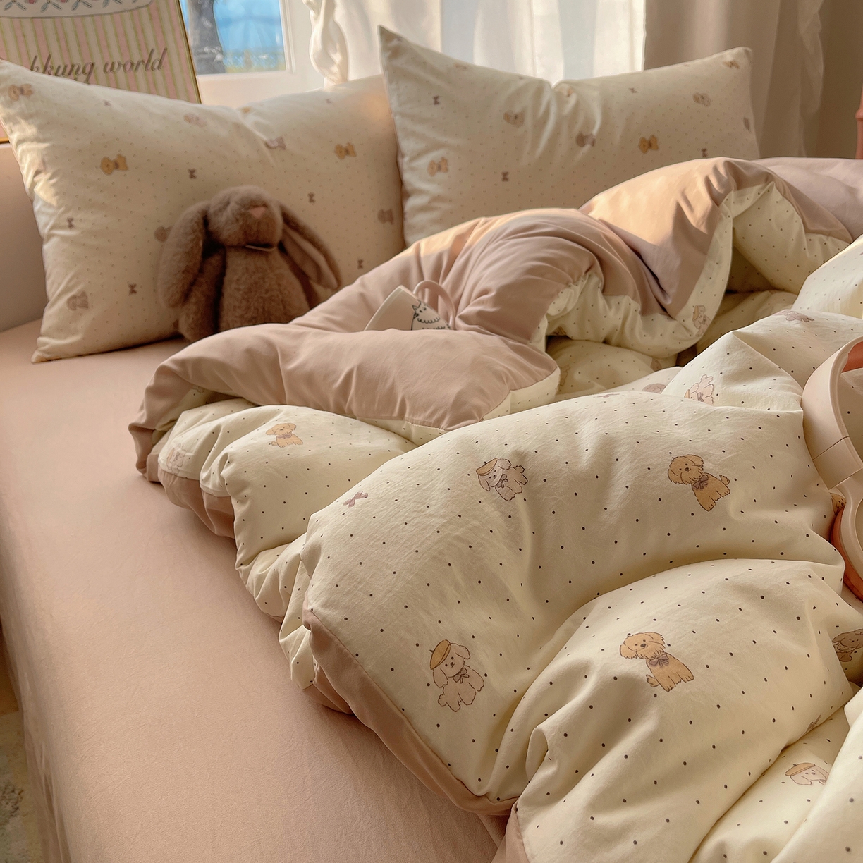 91家纺网 家纺一手货源 找家纺 沐芷 2026 【提供买家秀】古法水洗仿棉A类四件套床上用品三件套被套被罩床笠款---第一波 波点汪语