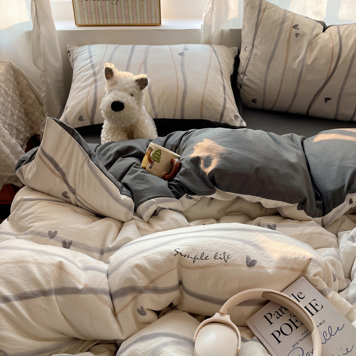 91家纺网 家纺一手货源 找家纺 沐芷 2026 【提供买家秀】古法水洗仿棉A类四件套床上用品三件套被套被罩床笠款---第一波 灰度情书