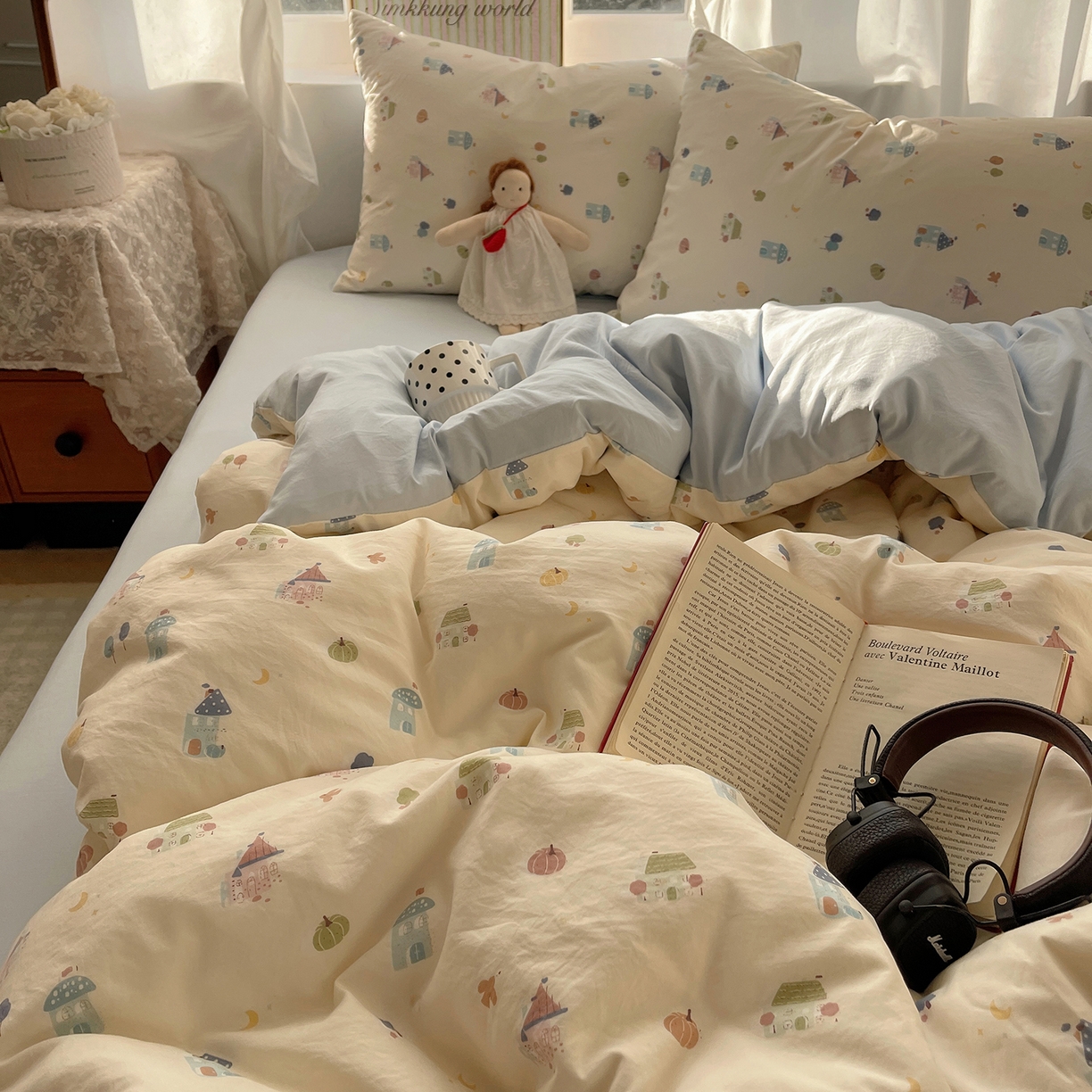 91家纺网 家纺一手货源 找家纺 沐芷 2026 【提供买家秀】古法水洗仿棉A类四件套床上用品三件套被套被罩床笠款---第一波 家园