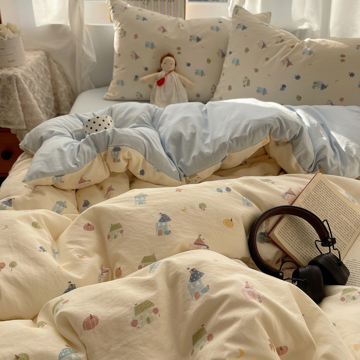 91家纺网 家纺一手货源 找家纺 沐芷 2026 【提供买家秀】古法水洗仿棉A类四件套床上用品三件套被套被罩床笠款---第一波 家园