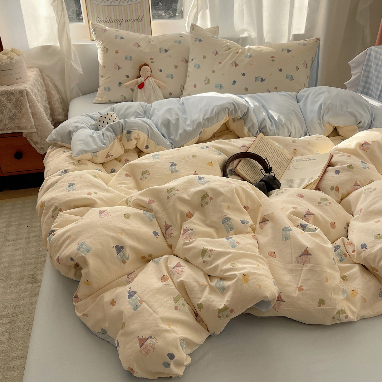 91家纺网 家纺一手货源 找家纺 沐芷 2026 【提供买家秀】古法水洗仿棉A类四件套床上用品三件套被套被罩床笠款---第一波 家园