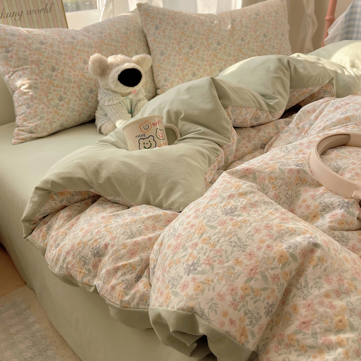 91家纺网 家纺一手货源 找家纺 沐芷 2026 【提供买家秀】古法水洗仿棉A类四件套床上用品三件套被套被罩床笠款---第一波 花屿庄园