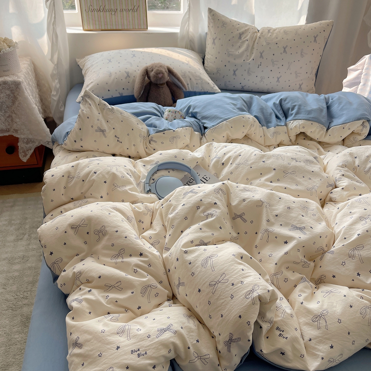 91家纺网 家纺一手货源 找家纺 沐芷 2026 【提供买家秀】古法水洗仿棉A类四件套床上用品三件套被套被罩床笠款---第一波 雨沫