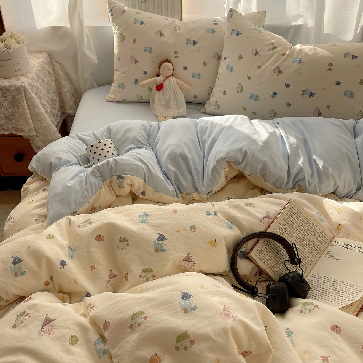 91家纺网 家纺一手货源 找家纺 沐芷 2026 【提供买家秀】古法水洗仿棉A类四件套床上用品三件套被套被罩床笠款---第一波 家园