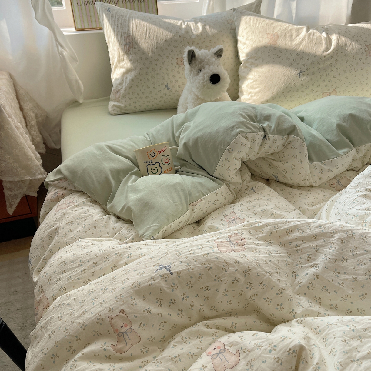 沐芷 2026 【提供买家秀】古法水洗仿棉A类四件套床上用品三件套被套被罩床笠款---第一波 假日萌犬