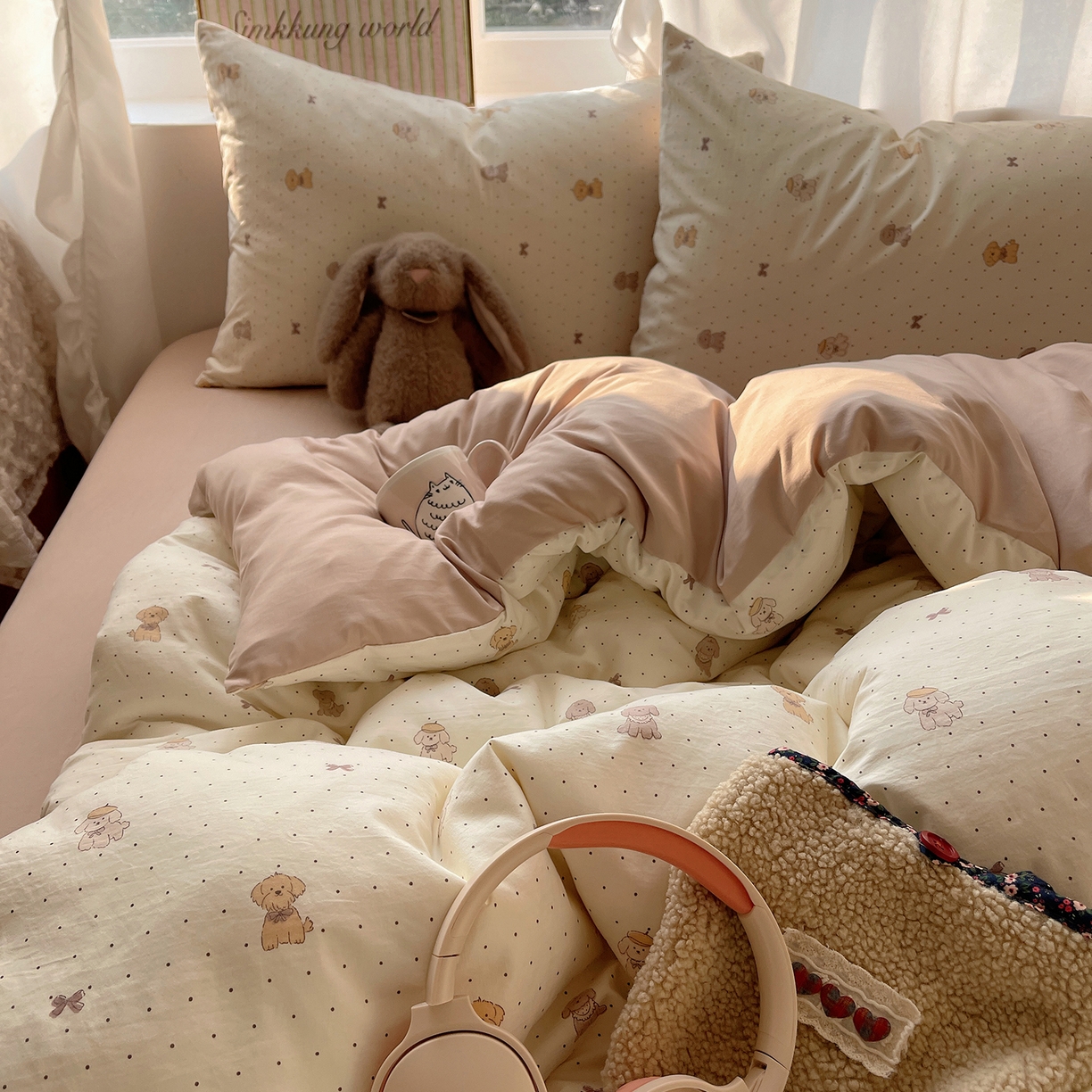 91家纺网 家纺一手货源 找家纺 沐芷 2026 【提供买家秀】古法水洗仿棉A类四件套床上用品三件套被套被罩床笠款---第一波 波点汪语