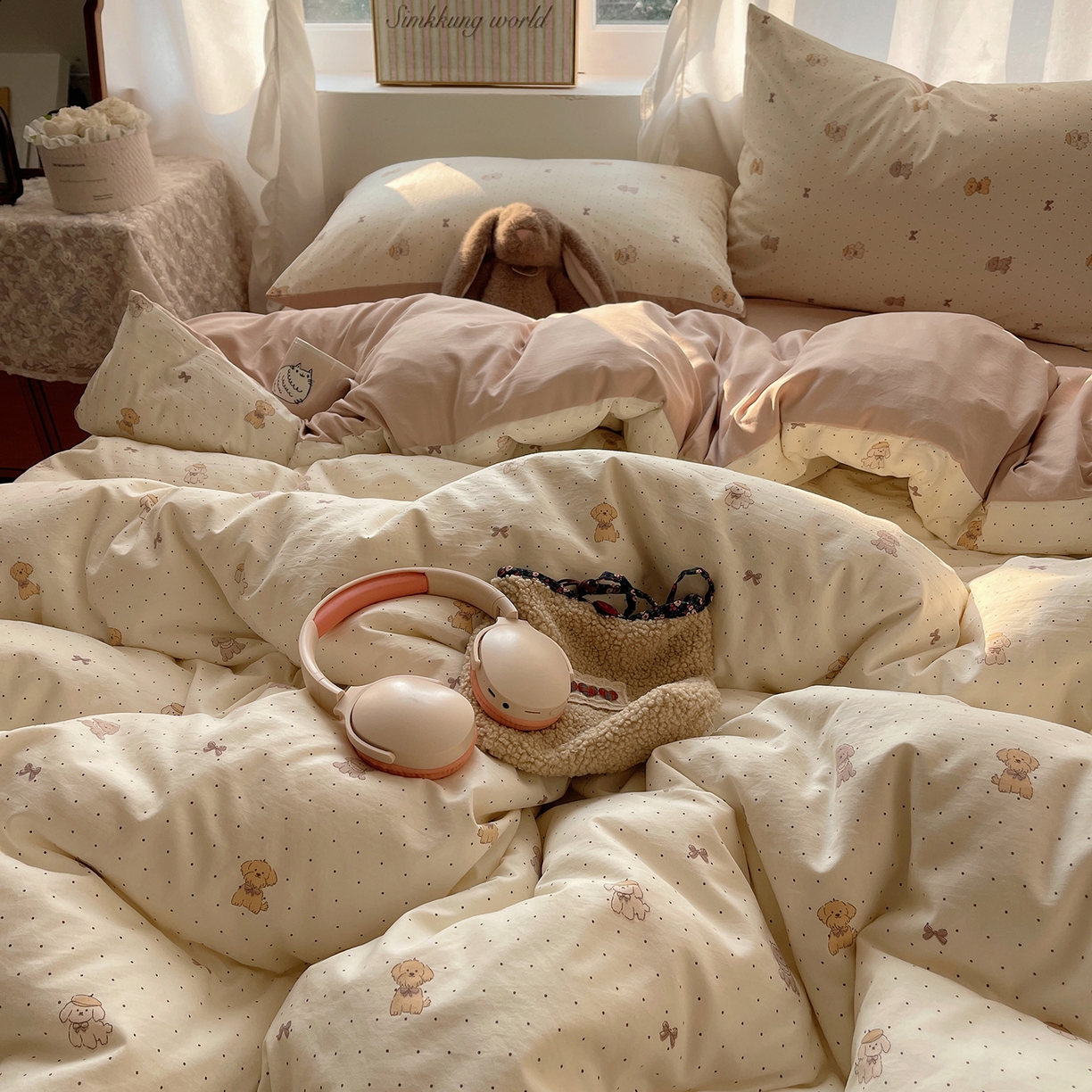 91家纺网 家纺一手货源 找家纺 沐芷 2026 【提供买家秀】古法水洗仿棉A类四件套床上用品三件套被套被罩床笠款---第一波 波点汪语