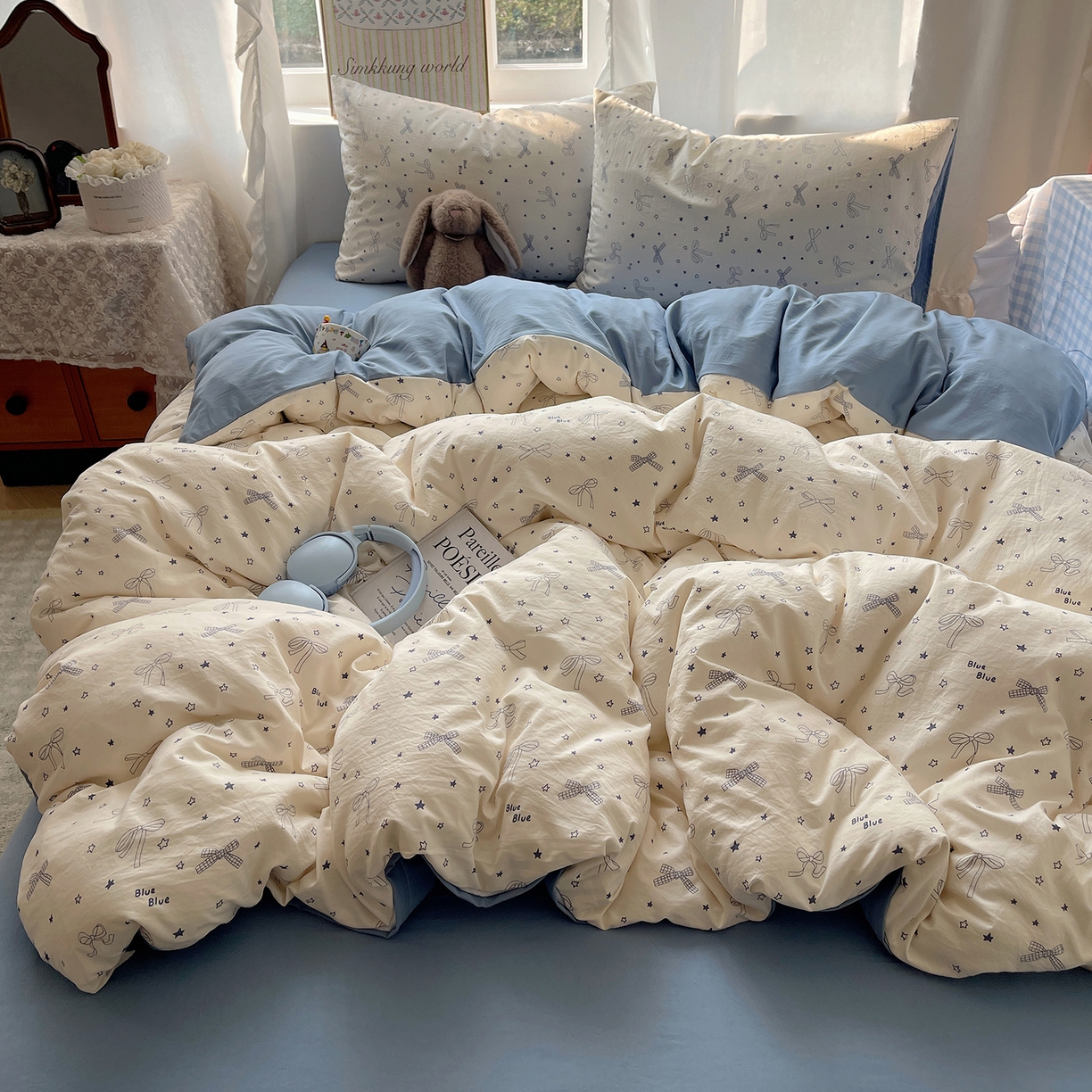 91家纺网 家纺一手货源 找家纺 沐芷 2026 【提供买家秀】古法水洗仿棉A类四件套床上用品三件套被套被罩床笠款---第一波 雨沫