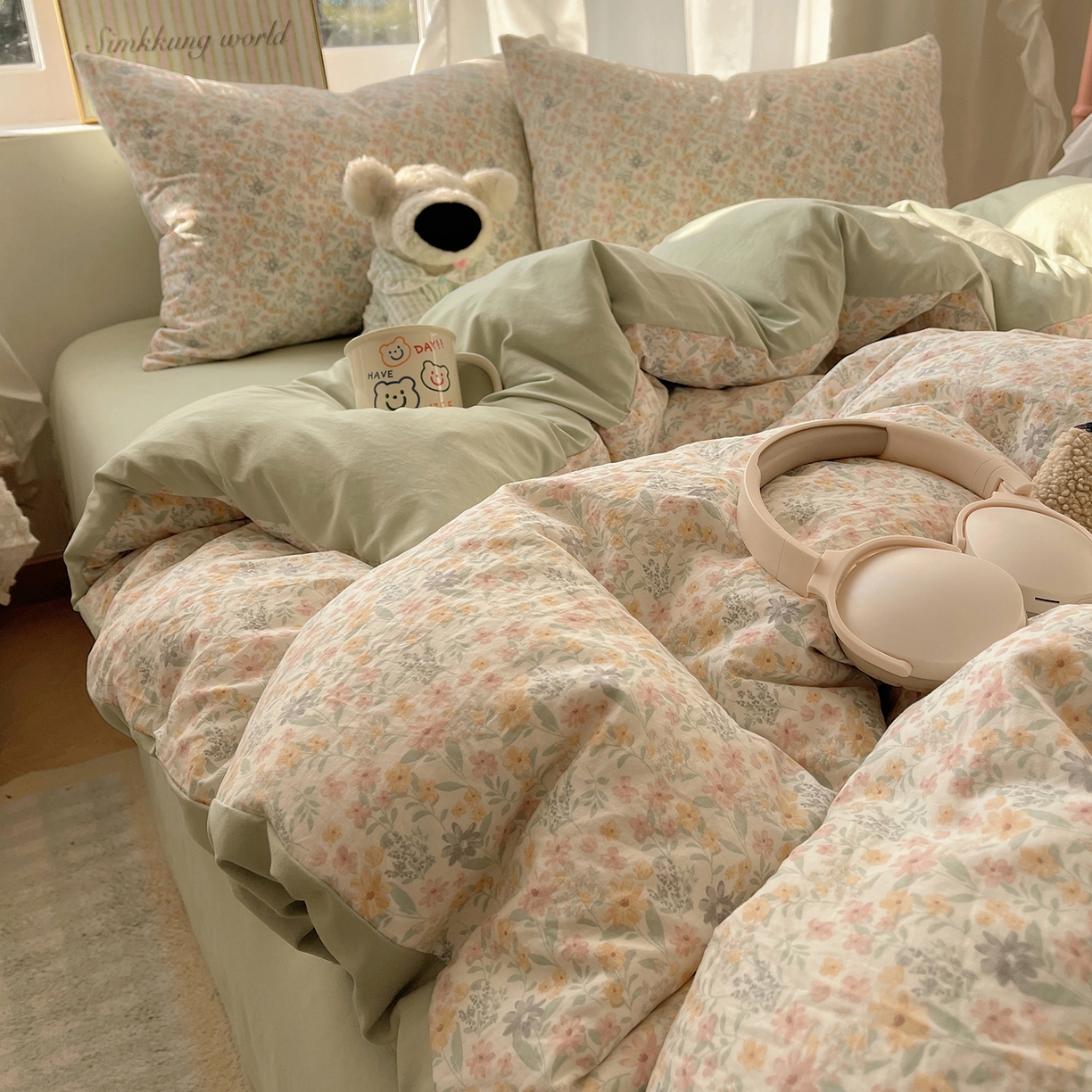 91家纺网 家纺一手货源 找家纺 沐芷 2026 【提供买家秀】古法水洗仿棉A类四件套床上用品三件套被套被罩床笠款---第一波 花屿庄园