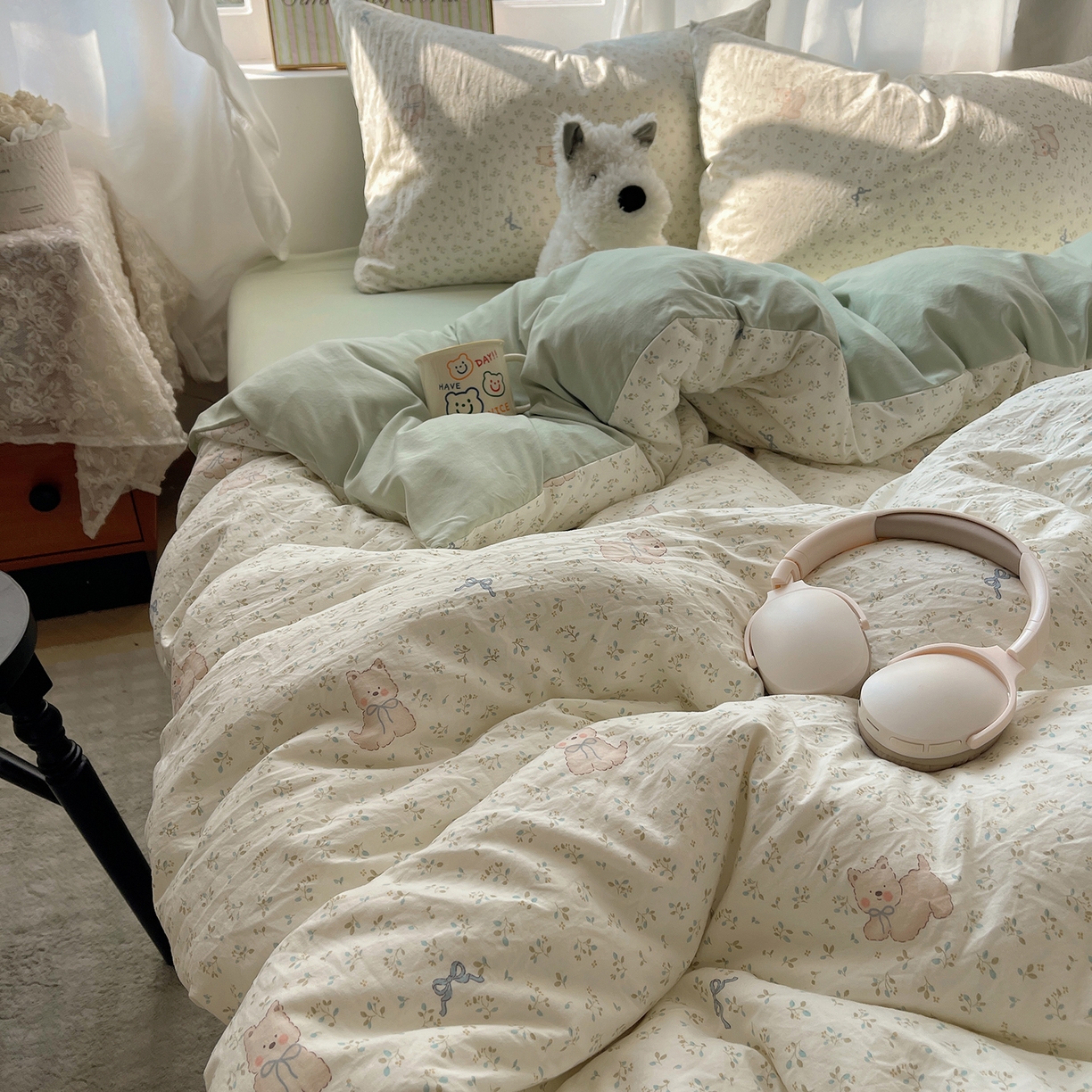 91家纺网 家纺一手货源 找家纺 沐芷 2026 【提供买家秀】古法水洗仿棉A类四件套床上用品三件套被套被罩床笠款---第一波 假日萌犬