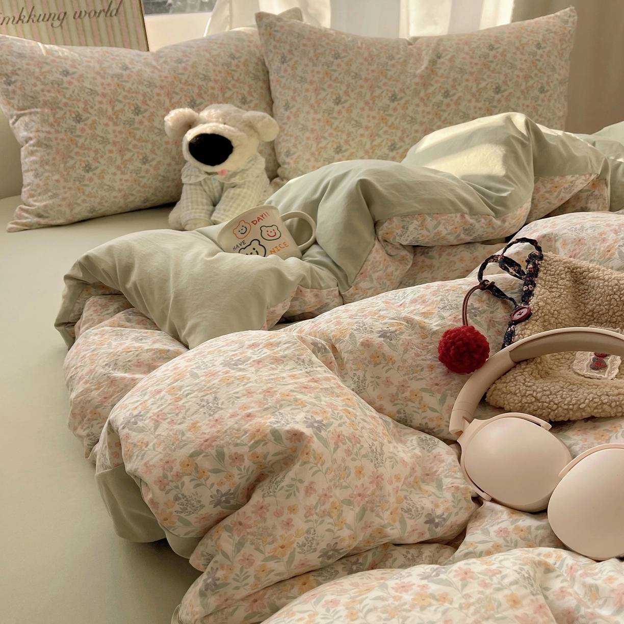 91家纺网 家纺一手货源 找家纺 沐芷 2026 【提供买家秀】古法水洗仿棉A类四件套床上用品三件套被套被罩床笠款---第一波 花屿庄园