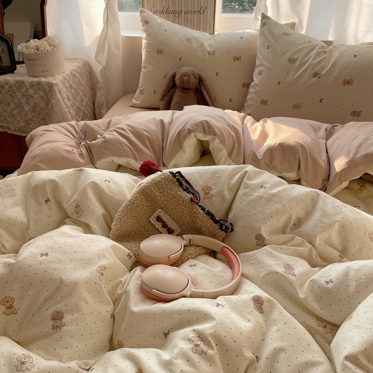 91家纺网 家纺一手货源 找家纺 沐芷 2026 【提供买家秀】古法水洗仿棉A类四件套床上用品三件套被套被罩床笠款---第一波 波点汪语