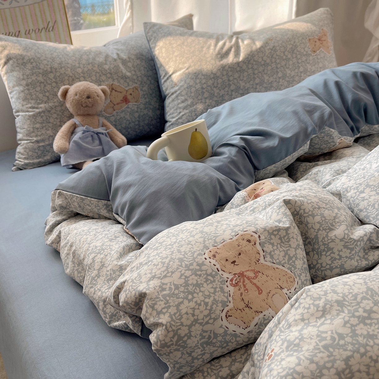 91家纺网 家纺一手货源 找家纺 沐芷 2026 【提供买家秀】古法水洗仿棉A类四件套床上用品三件套被套被罩床笠款---第一波 毛绒熊仔