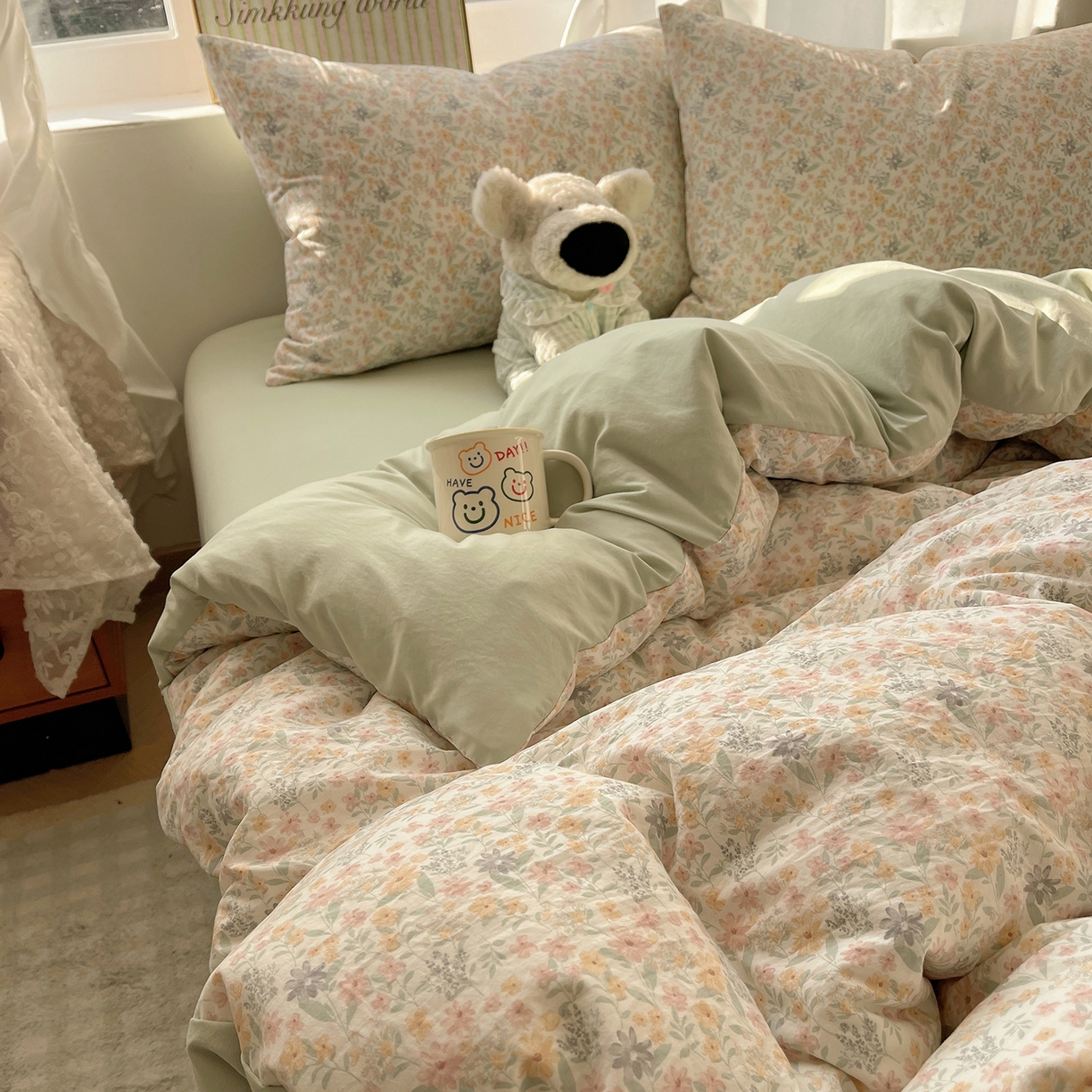 91家纺网 家纺一手货源 找家纺 沐芷 2026 【提供买家秀】古法水洗仿棉A类四件套床上用品三件套被套被罩床笠款---第一波 花屿庄园