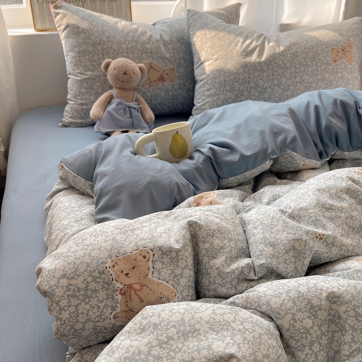 91家纺网 家纺一手货源 找家纺 沐芷 2026 【提供买家秀】古法水洗仿棉A类四件套床上用品三件套被套被罩床笠款---第一波 毛绒熊仔