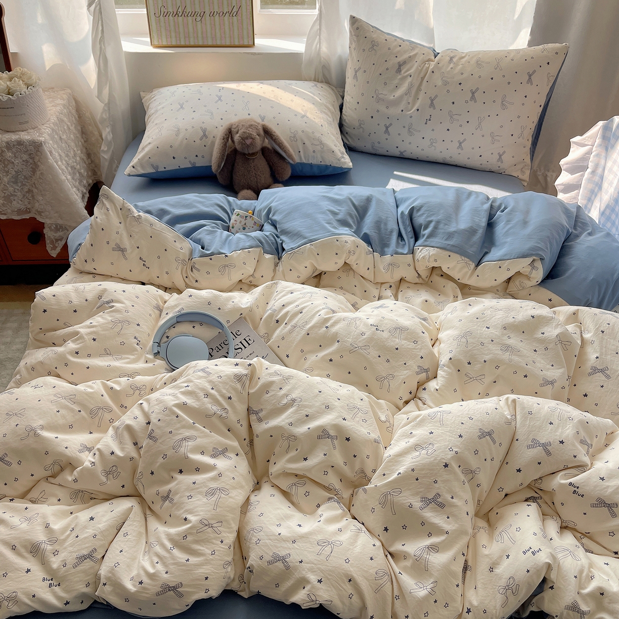 91家纺网 家纺一手货源 找家纺 沐芷 2026 【提供买家秀】古法水洗仿棉A类四件套床上用品三件套被套被罩床笠款---第一波 雨沫