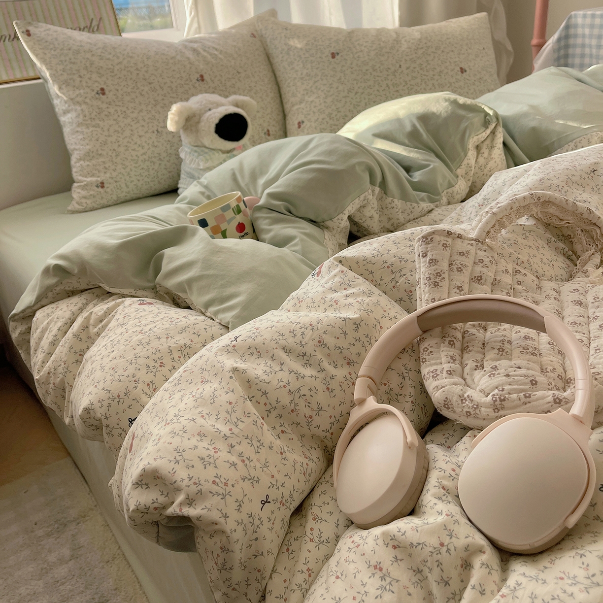 91家纺网 家纺一手货源 找家纺 沐芷 2026 【提供买家秀】古法水洗仿棉A类四件套床上用品三件套被套被罩床笠款---第一波 樱桃物语