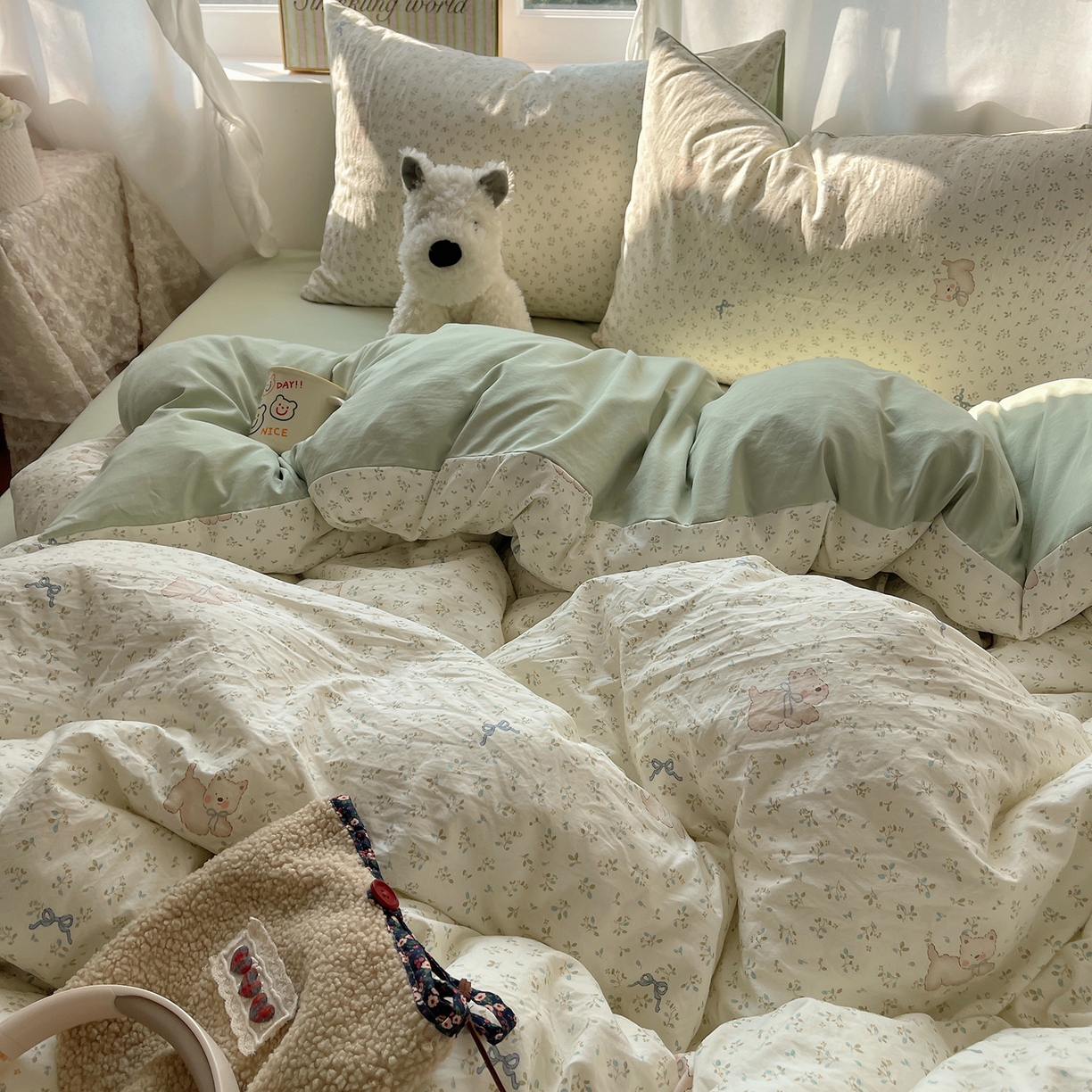 91家纺网 家纺一手货源 找家纺 沐芷 2026 【提供买家秀】古法水洗仿棉A类四件套床上用品三件套被套被罩床笠款---第一波 假日萌犬