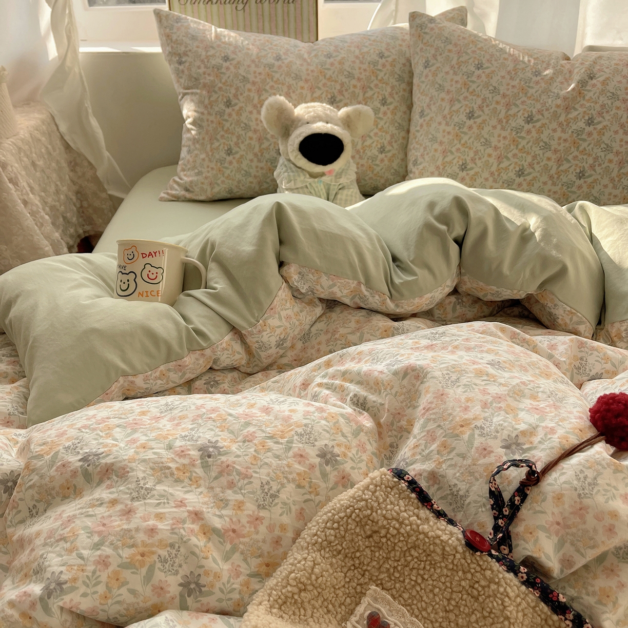 91家纺网 家纺一手货源 找家纺 沐芷 2026 【提供买家秀】古法水洗仿棉A类四件套床上用品三件套被套被罩床笠款---第一波 花屿庄园