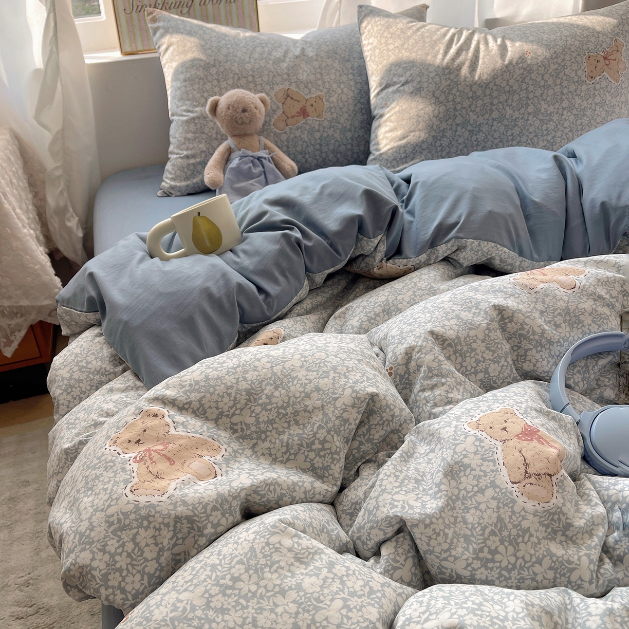沐芷 2026 【提供买家秀】古法水洗仿棉A类四件套床上用品三件套被套被罩床笠款---第一波 毛绒熊仔