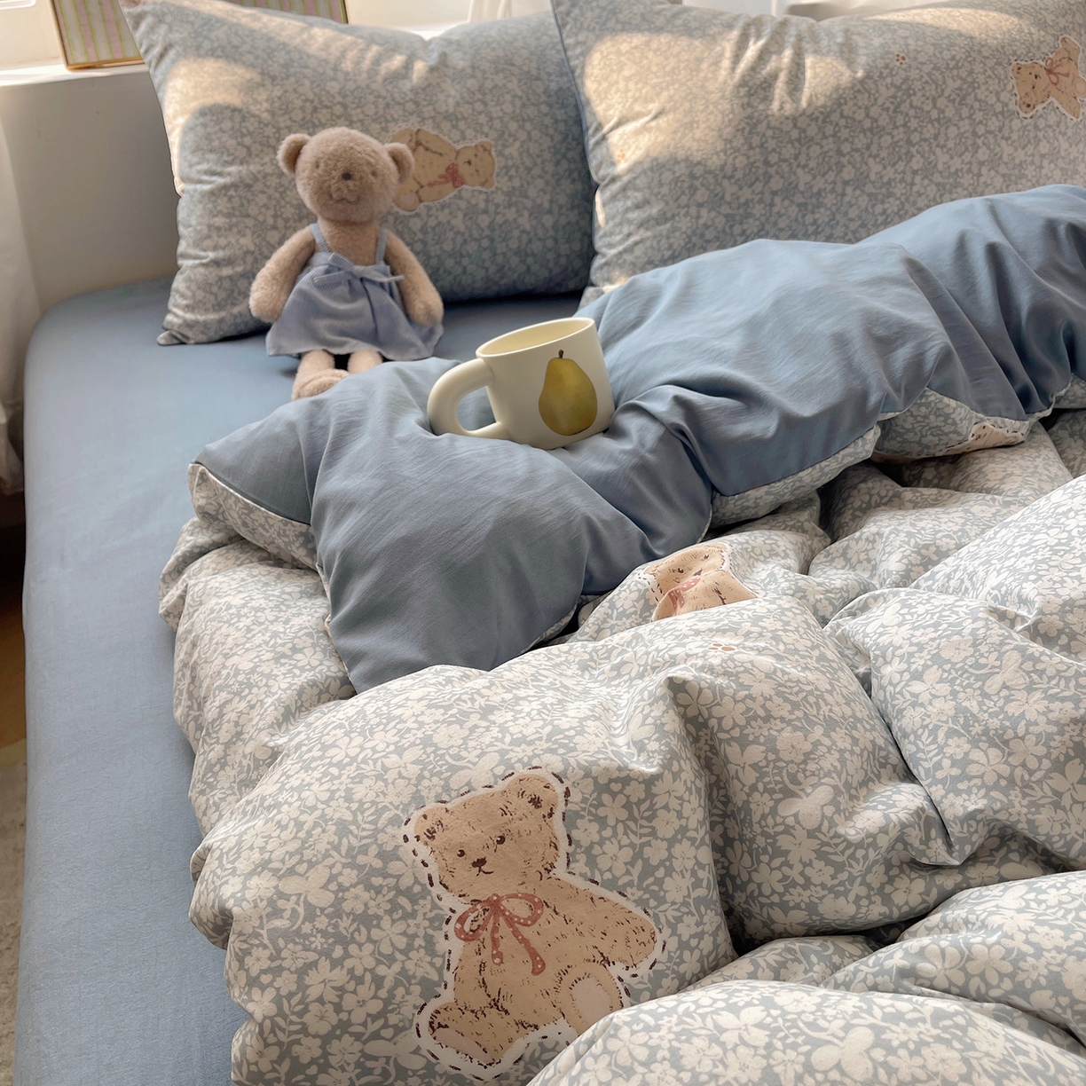 91家纺网 家纺一手货源 找家纺 沐芷 2026 【提供买家秀】古法水洗仿棉A类四件套床上用品三件套被套被罩床笠款---第一波 毛绒熊仔