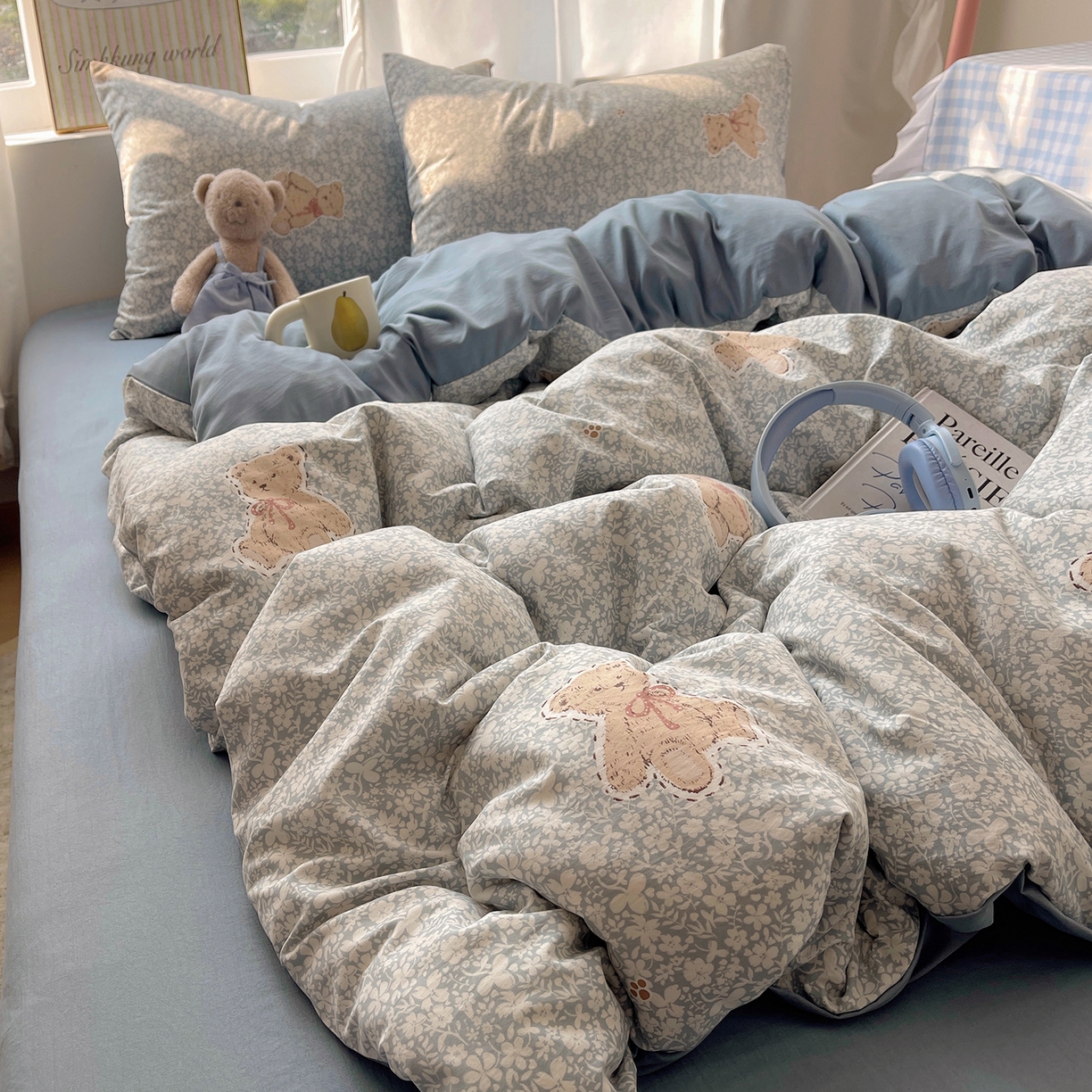 91家纺网 家纺一手货源 找家纺 沐芷 2026 【提供买家秀】古法水洗仿棉A类四件套床上用品三件套被套被罩床笠款---第一波 毛绒熊仔