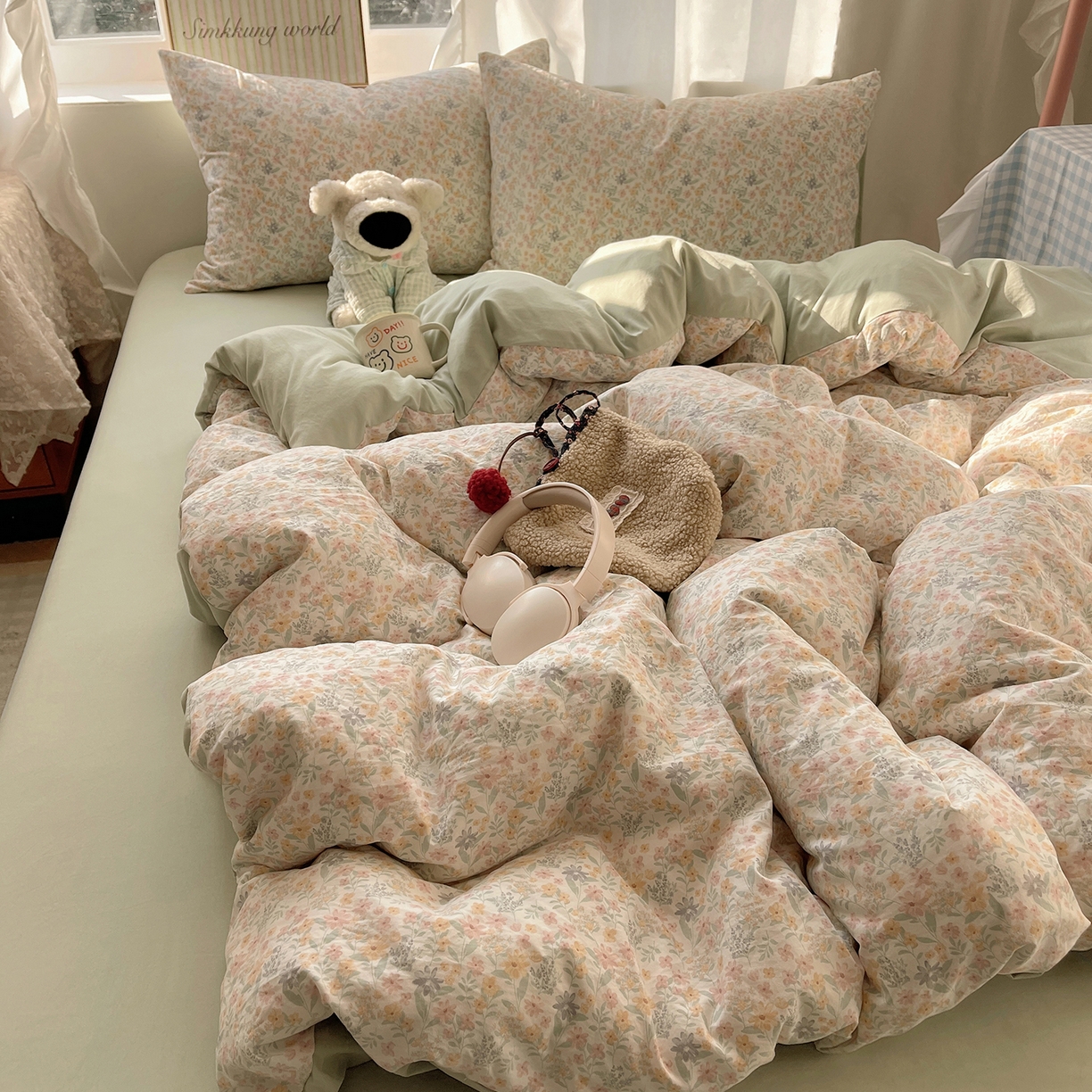 91家纺网 家纺一手货源 找家纺 沐芷 2026 【提供买家秀】古法水洗仿棉A类四件套床上用品三件套被套被罩床笠款---第一波 花屿庄园