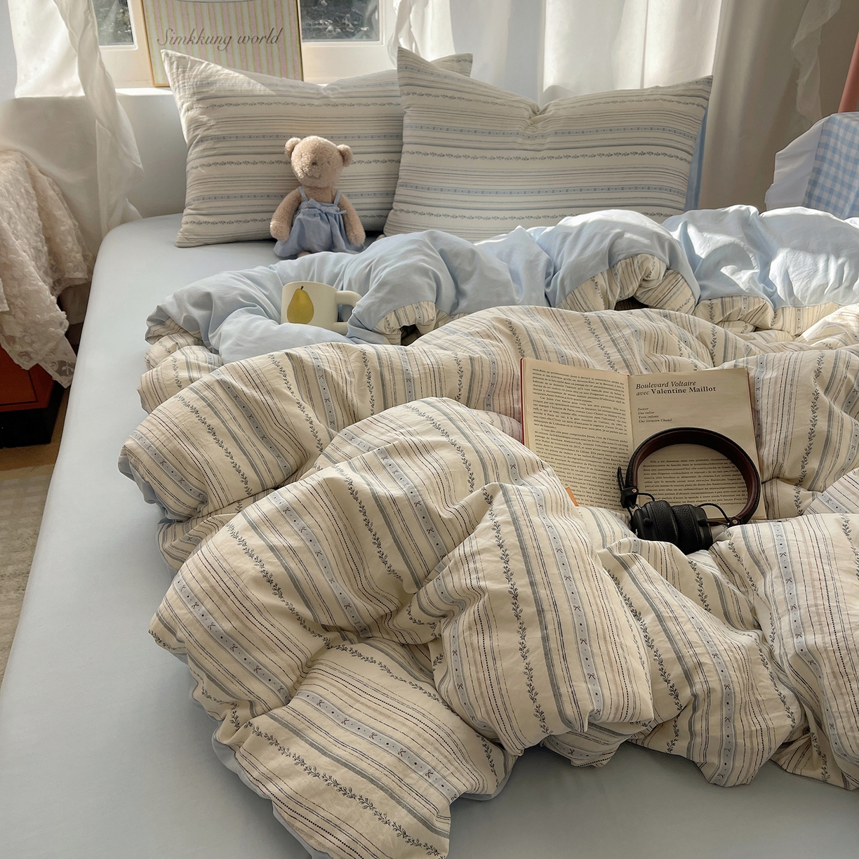 91家纺网 家纺一手货源 找家纺 沐芷 2026 【提供买家秀】古法水洗仿棉A类四件套床上用品三件套被套被罩床笠款---第一波 蓝调序曲