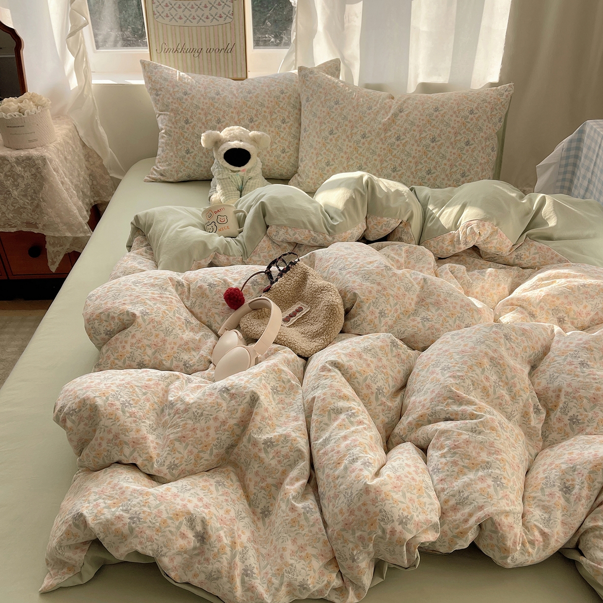 91家纺网 家纺一手货源 找家纺 沐芷 2026 【提供买家秀】古法水洗仿棉A类四件套床上用品三件套被套被罩床笠款---第一波 花屿庄园