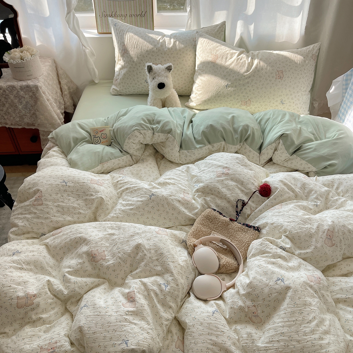 91家纺网 家纺一手货源 找家纺 沐芷 2026 【提供买家秀】古法水洗仿棉A类四件套床上用品三件套被套被罩床笠款---第一波 假日萌犬