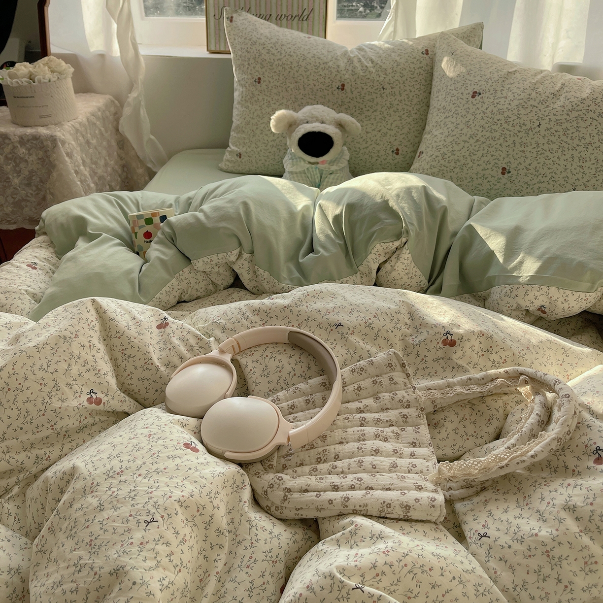 91家纺网 家纺一手货源 找家纺 沐芷 2026 【提供买家秀】古法水洗仿棉A类四件套床上用品三件套被套被罩床笠款---第一波 樱桃物语