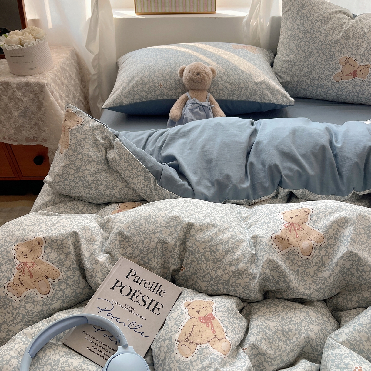 91家纺网 家纺一手货源 找家纺 沐芷 2026 【提供买家秀】古法水洗仿棉A类四件套床上用品三件套被套被罩床笠款---第一波 毛绒熊仔