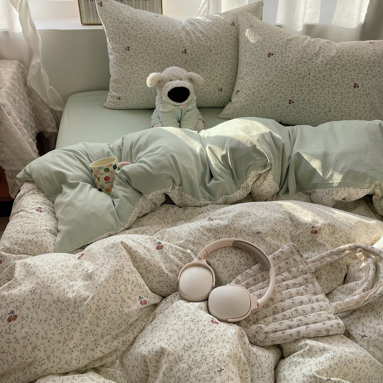 91家纺网 家纺一手货源 找家纺 沐芷 2026 【提供买家秀】古法水洗仿棉A类四件套床上用品三件套被套被罩床笠款---第一波 樱桃物语