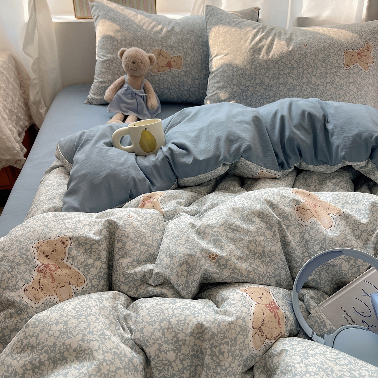 91家纺网 家纺一手货源 找家纺 沐芷 2026 【提供买家秀】古法水洗仿棉A类四件套床上用品三件套被套被罩床笠款---第一波 毛绒熊仔