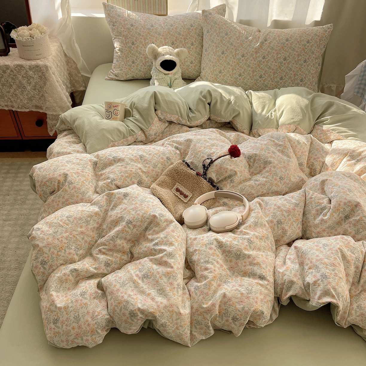 91家纺网 家纺一手货源 找家纺 沐芷 2026 【提供买家秀】古法水洗仿棉A类四件套床上用品三件套被套被罩床笠款---第一波 花屿庄园