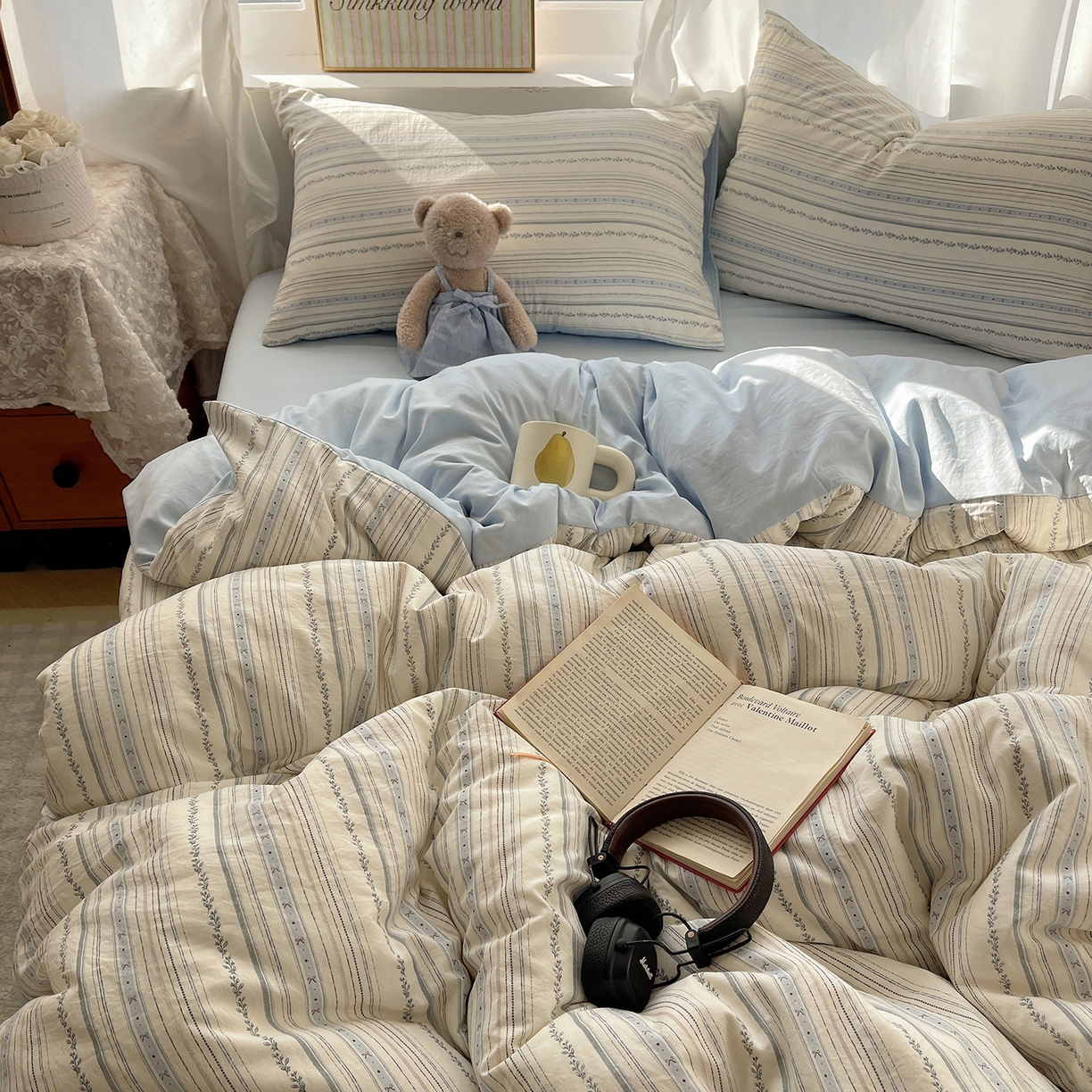 91家纺网 家纺一手货源 找家纺 沐芷 2026 【提供买家秀】古法水洗仿棉A类四件套床上用品三件套被套被罩床笠款---第一波 蓝调序曲