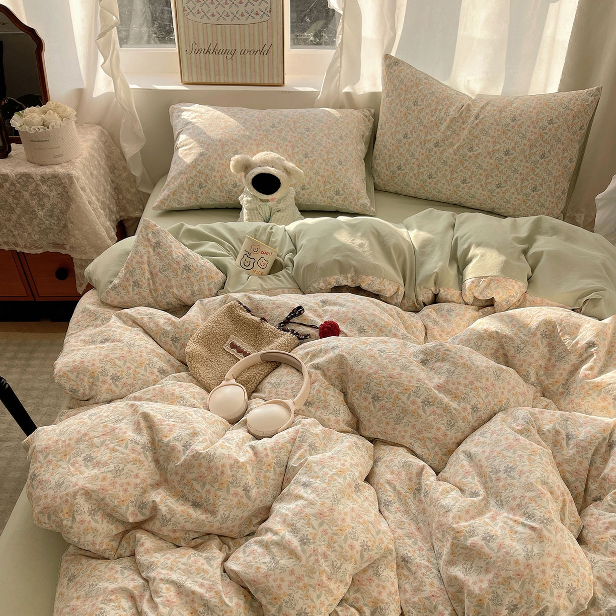 91家纺网 家纺一手货源 找家纺 沐芷 2026 【提供买家秀】古法水洗仿棉A类四件套床上用品三件套被套被罩床笠款---第一波 花屿庄园